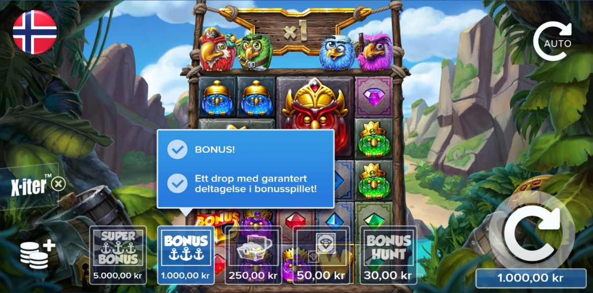 X-iter-meny med fem bonusnivåer